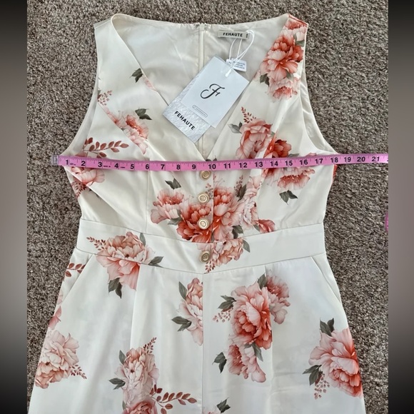 NWT Fehaute Yellow Floral Buckle Regular Fit Jumpsuit With Pockets size 8 - Picture 12 of 12